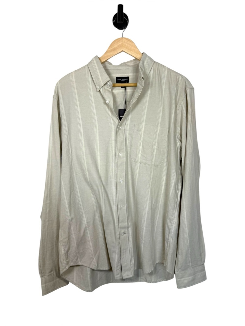 Club Monaco Wide Stripe Flannel Chemise Shirt Mens Large Slim Fit NWT Cotton